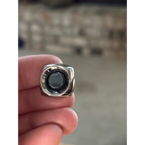 Silver & Black Round Cufflinks With Polished Finish & Swivel Backing - Picture 3 of 13